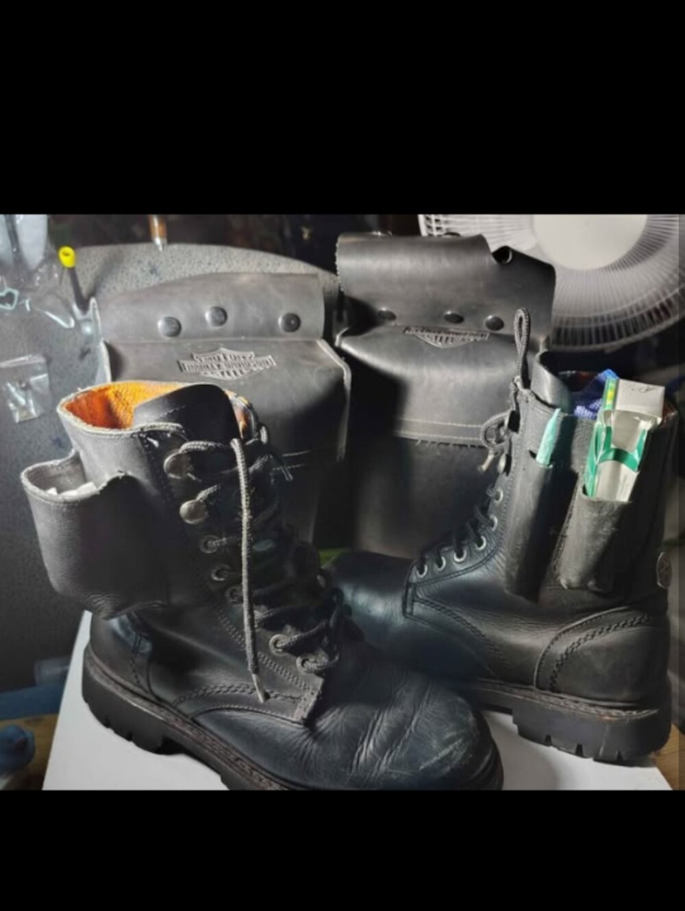 Harley Davidson boots n windshield tool pouches